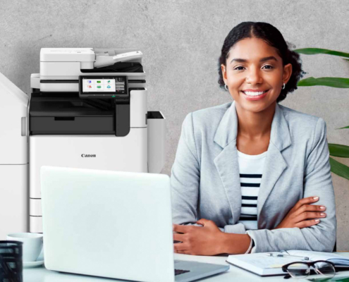 Person working in office with canon printer
