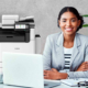 Person working in office with canon printer
