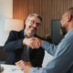 Shaking hands, agreement and business men in office for finance partnership